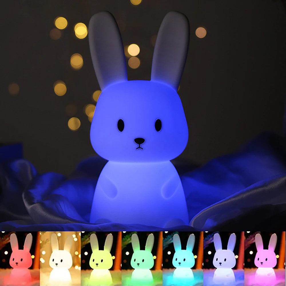 GGbingo Silicone Rabbit LED Night Light Touch Sensor Table Lamp Cute Animal Bedroom Decor Gift for Kids Baby Child Home