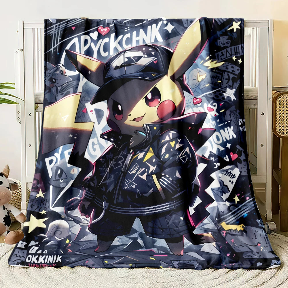 Pok É Mon Themed Printed Flannel Blanket for Bedrooms, Living Rooms, Sofas Blankets, Offices, Lunch Breaks, Picnics, Etc