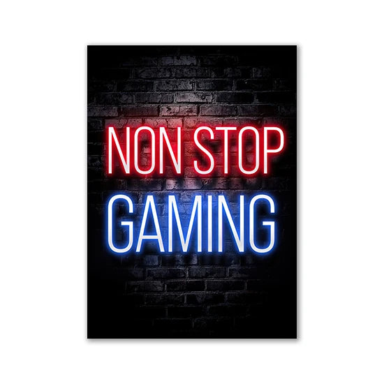Motivational Neon Effect Game Slogan Pictures Flat Printed on Canvas Wall Posters and Paintings for Game Room Decor Gamers’ Gift