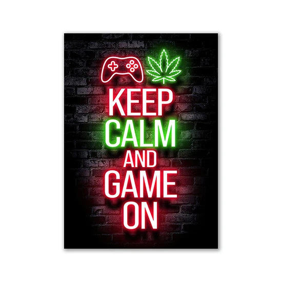 Motivational Neon Effect Game Slogan Pictures Flat Printed on Canvas Wall Posters and Paintings for Game Room Decor Gamers’ Gift