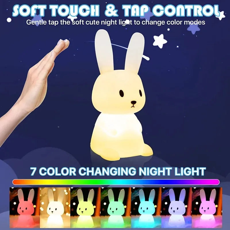 GGbingo Silicone Rabbit LED Night Light Touch Sensor Table Lamp Cute Animal Bedroom Decor Gift for Kids Baby Child Home