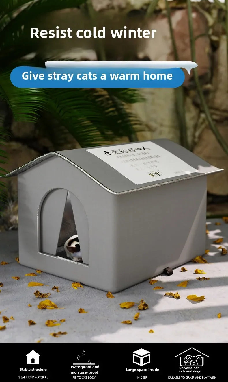 Waterproof Warm Cat Dog House, Winter Outdoor Stray Pet Cave Bed, Foldable Small Dog Puppy Sleeping Bag for Indoor Use Supplies