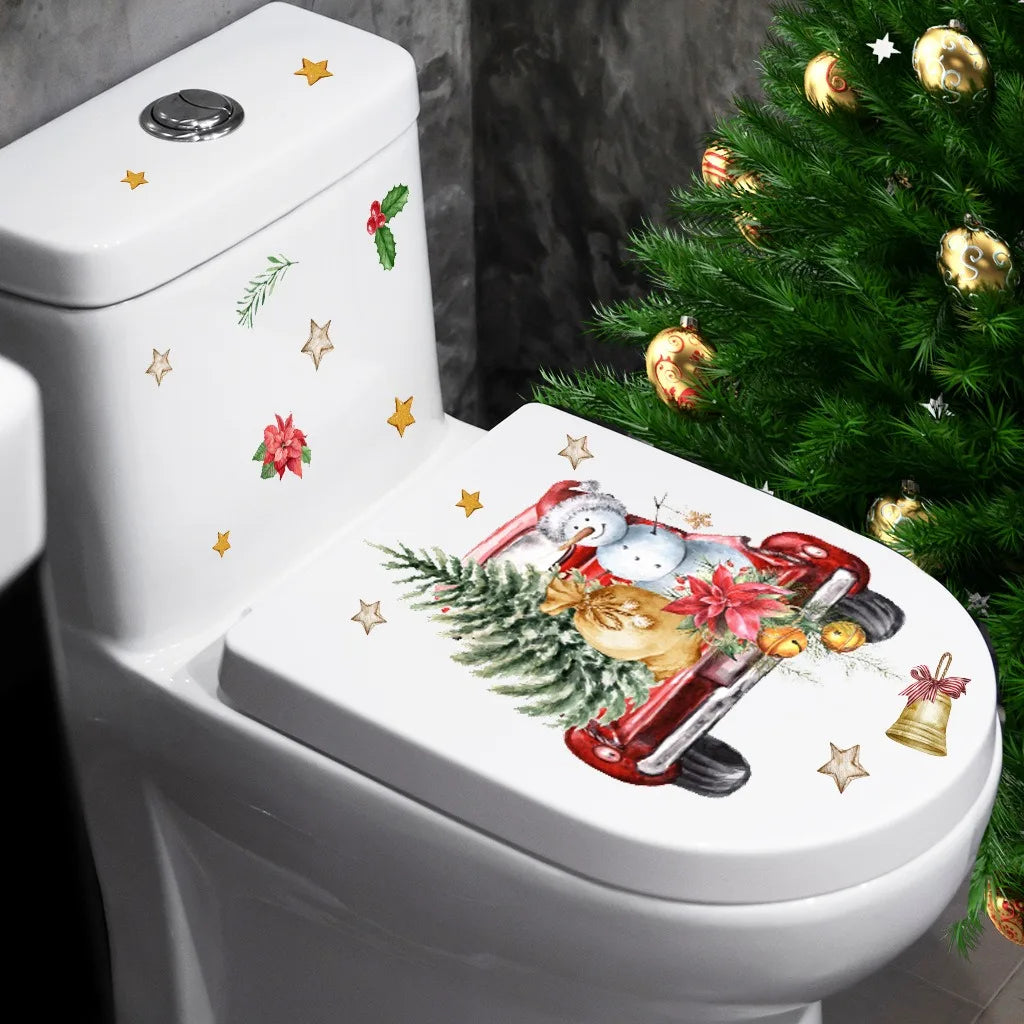 Cartoon Christmas Toilet Stickers Xmas Tree Snowman Santa Claus Stickers Merry Christmas Decor Noel Happy New Year 2026
