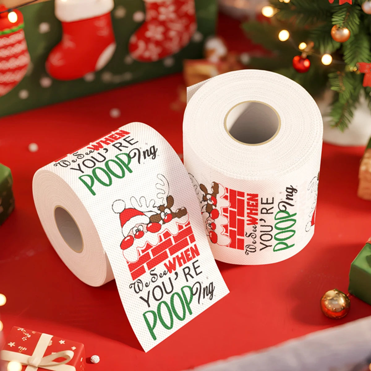 Christmas Toilet Roll Paper Happy 2026 New Year Christmas Supplies Xmas Tissue Roll Napkin Kitchen Tool Home Decoration New Year