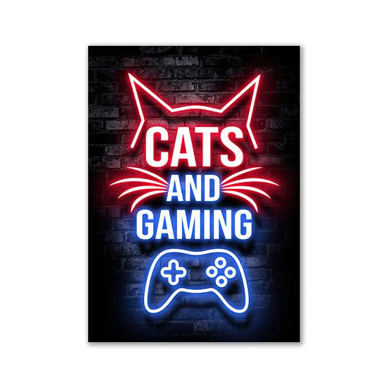 Motivational Neon Effect Game Slogan Pictures Flat Printed on Canvas Wall Posters and Paintings for Game Room Decor Gamers’ Gift