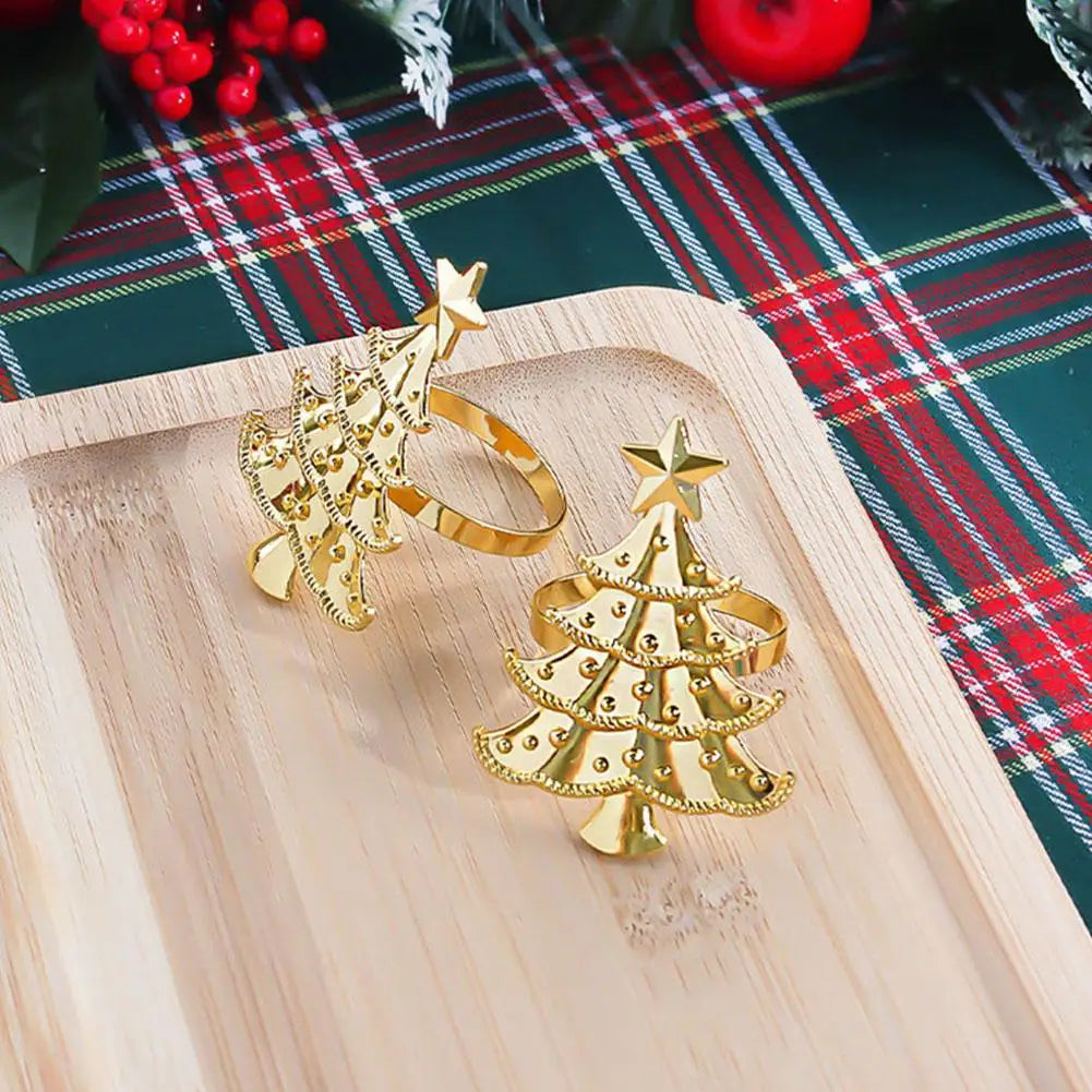 5PCS Christmas Napkin Rings Xmas Tree Ornaments 2025 Christmas Home Kitchen Dinner Table Decoration New Year Party Supplies