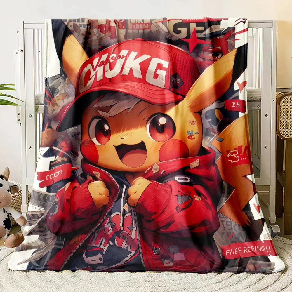 Pok É Mon Themed Printed Flannel Blanket for Bedrooms, Living Rooms, Sofas Blankets, Offices, Lunch Breaks, Picnics, Etc