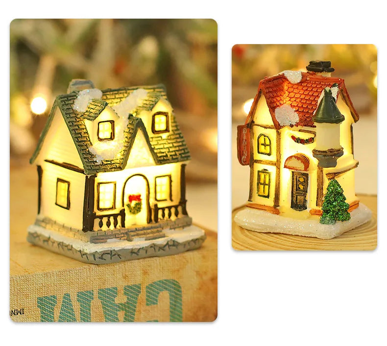 1~6pcs LED Night Light Christmas Ornaments 2025 Luminous Castle Snow House Sculpture Xmas Decoration for Home New Year Navidad