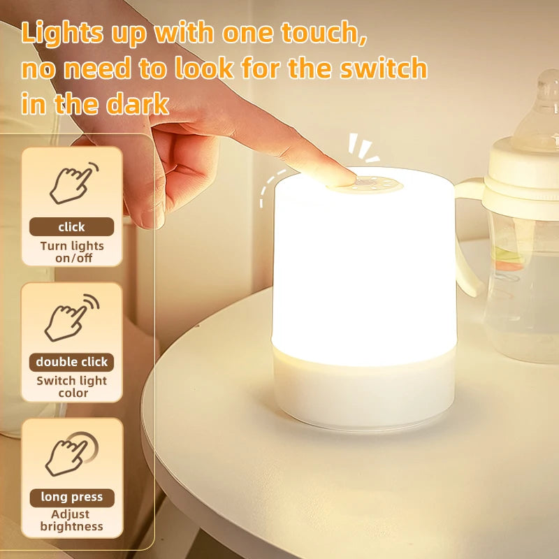 Kids Night Light Led Touch Sensor Light Stepless Dimmable Beside Lamp USB Charging Table Lamp Baby Night Lamp for The Bedroom