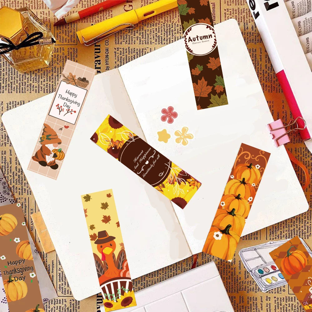 30/60PCS Thanksgiving Bookmarks Personalize Card Reading Books Waterproof Laptop Bicycle Phone Aesthetic Luggage Card Bookmark