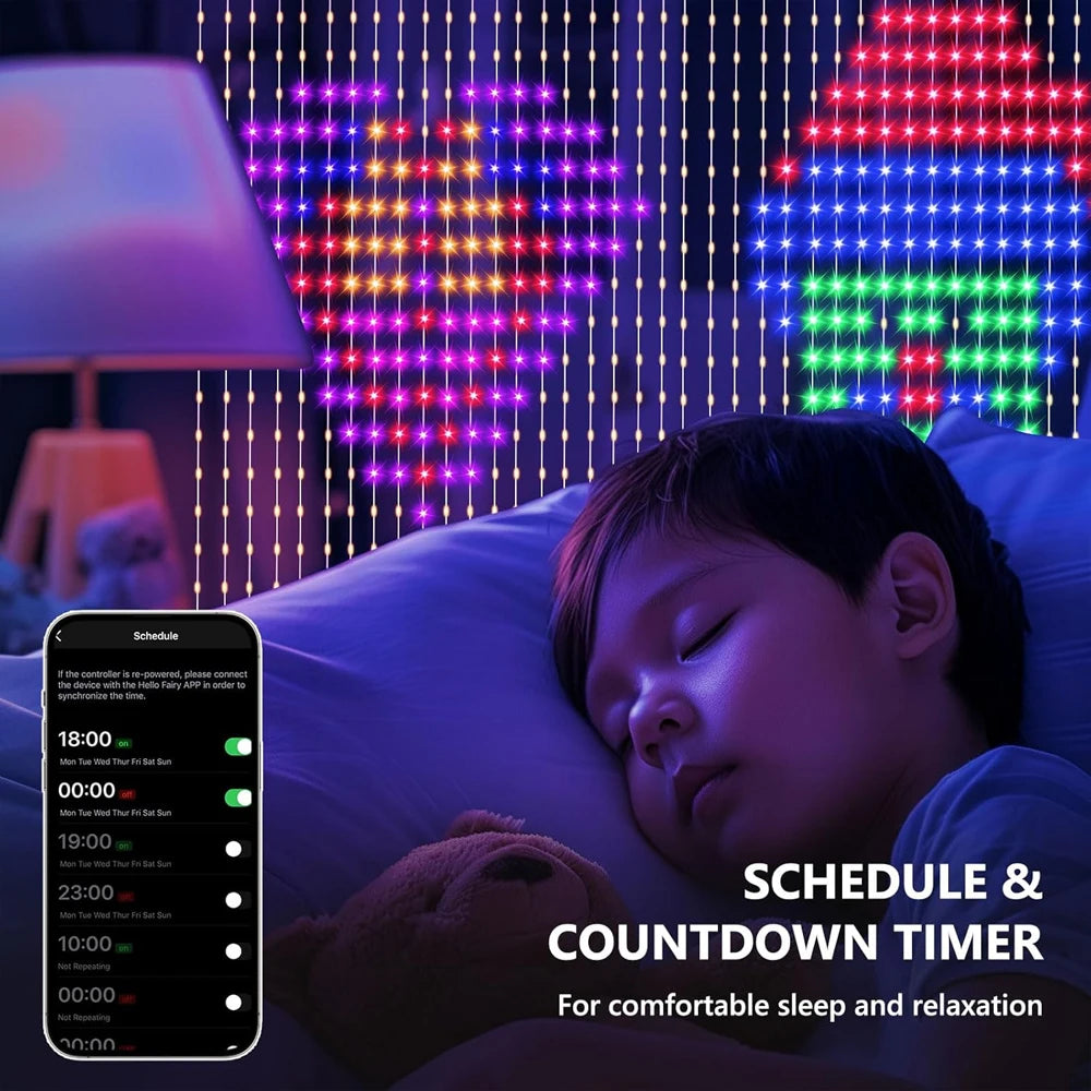 400-800 LED RGB Smart Curtain Lights with Music,App Controls and Remote,LED Party Lights for Christmas and Halloween Decor