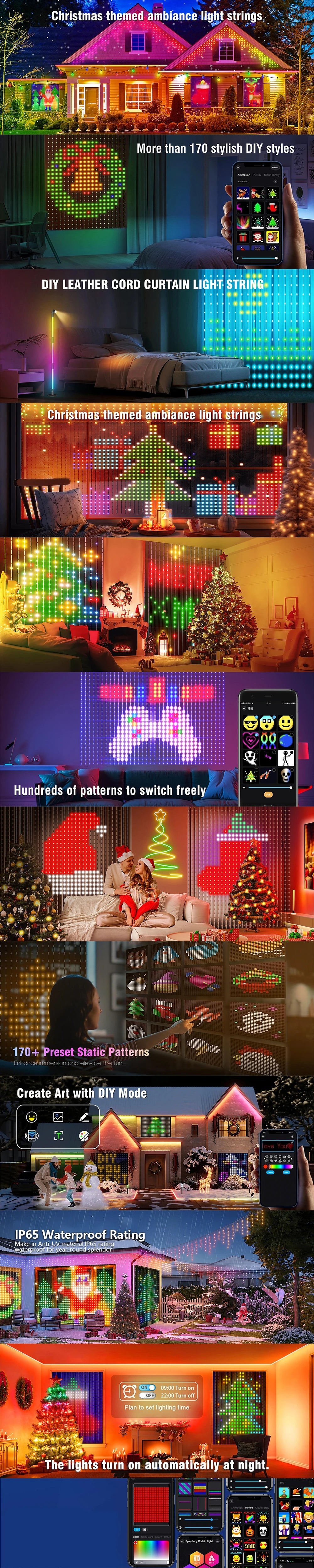 400-800 LED RGB Smart Curtain Lights with Music,App Controls and Remote,LED Party Lights for Christmas and Halloween Decor