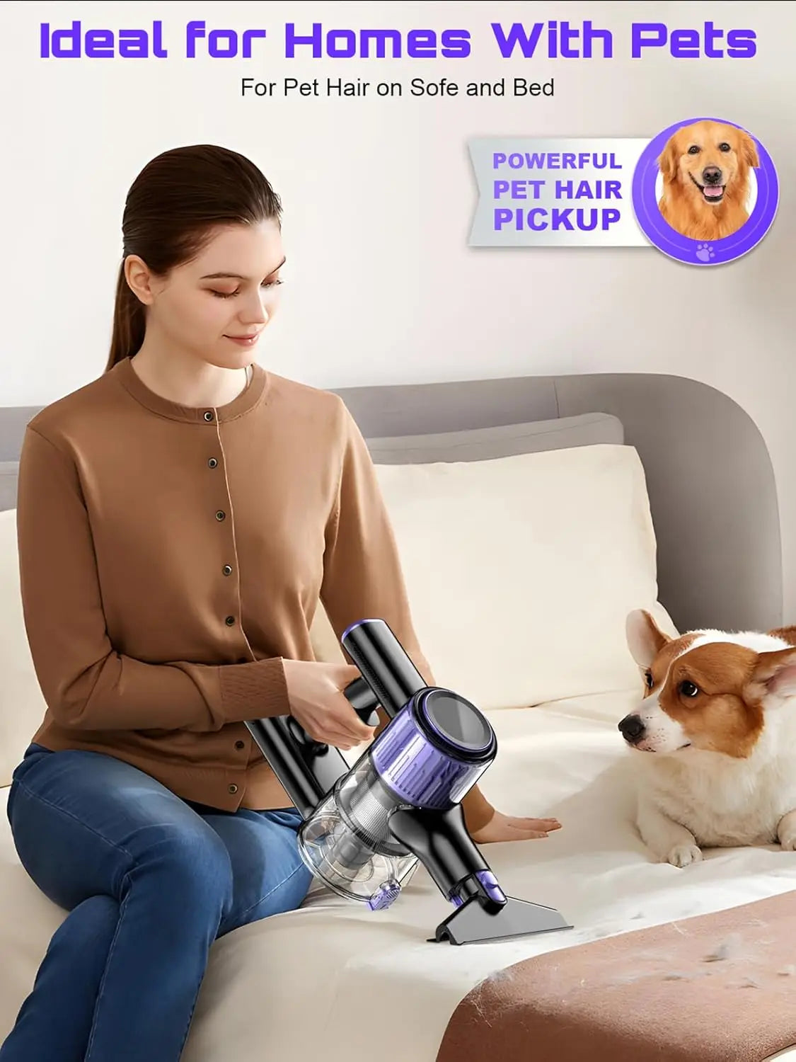 Cordless Handheld Vacuum Cleaner,40KPA,Touch Screen,Smart Dust Sensor,Auto Speed Control for Home Bed/Carpet/Pet Hair/Hard Floor