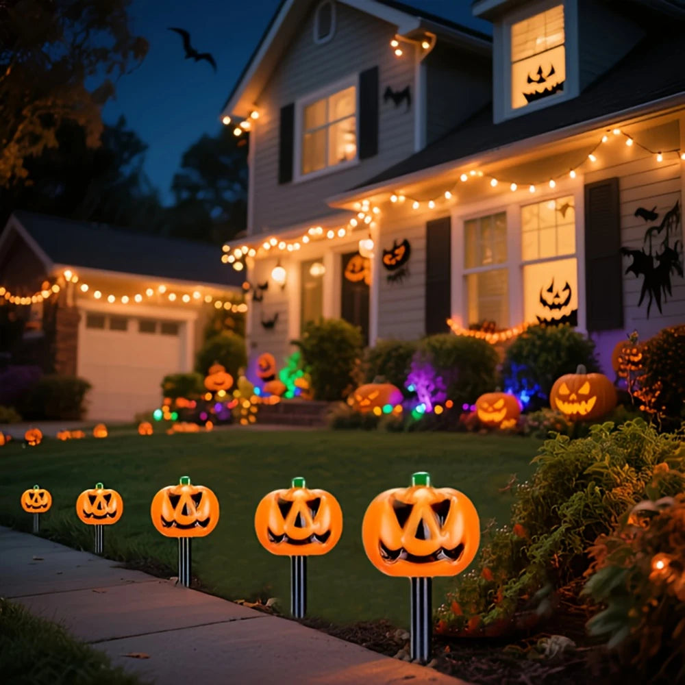 1 set of 5 solar pumpkin lanterns - glowing Halloween grapevines, Day of the Dead magic garden decoration, suitable for graves a