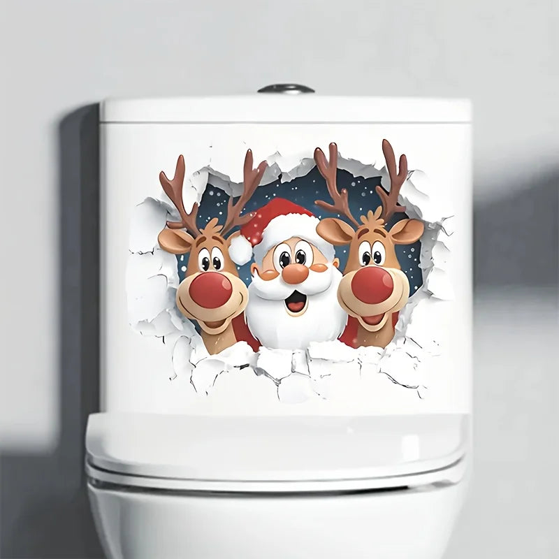 1PC Santa Claus Christmas Design Toilet Stickers Waterproof for Toilets and Bathrooms DIY Glass Window Universal Vinyl Decals