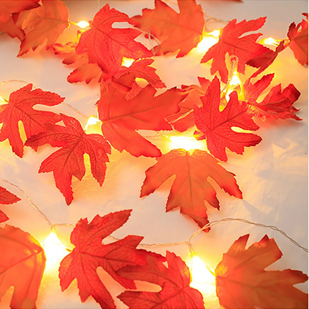 2/3M Halloween LED Lights String Artificial Maple Leaf Lantern Garland Halloween Christmas Thanksgiving Day Home Decorations