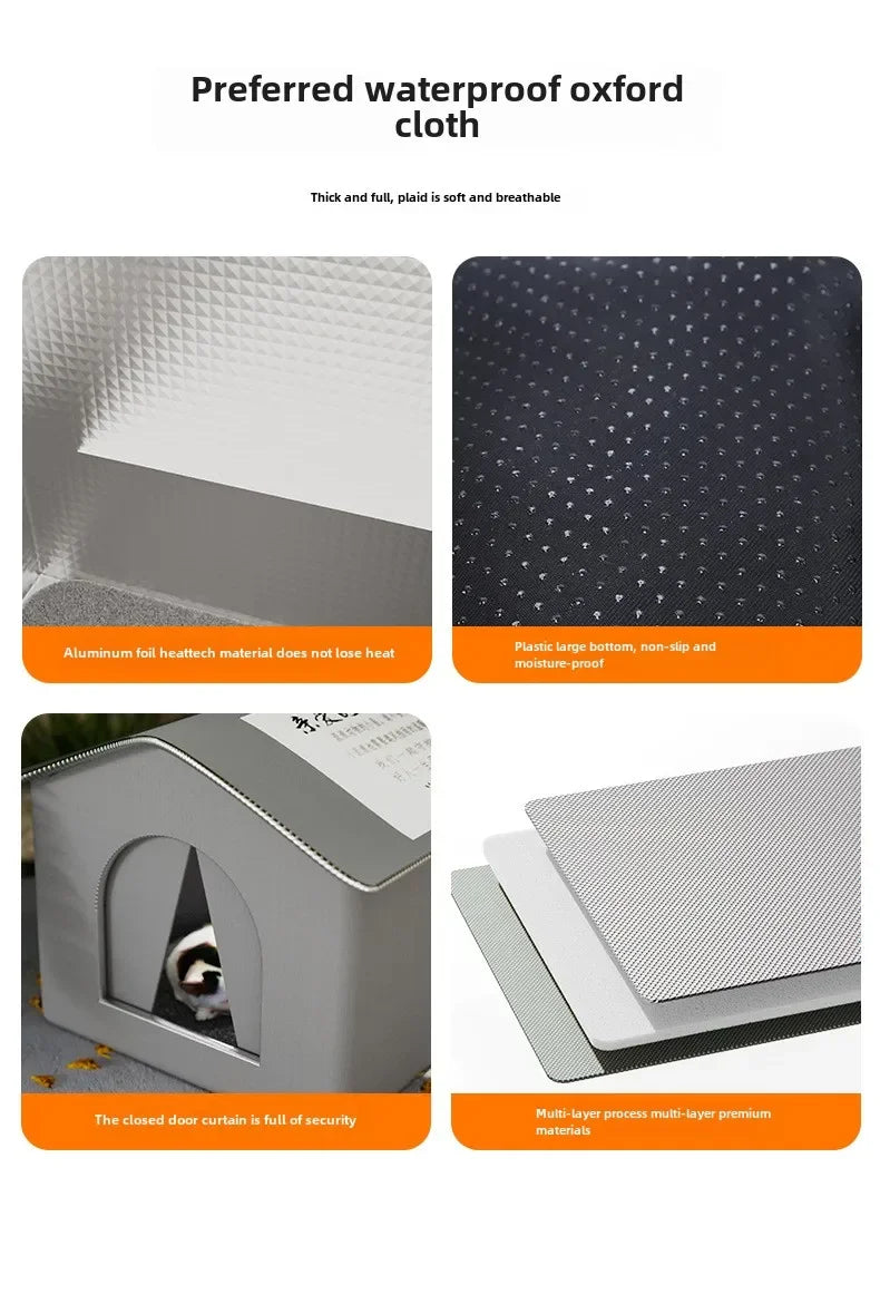 Waterproof Warm Cat Dog House, Winter Outdoor Stray Pet Cave Bed, Foldable Small Dog Puppy Sleeping Bag for Indoor Use Supplies