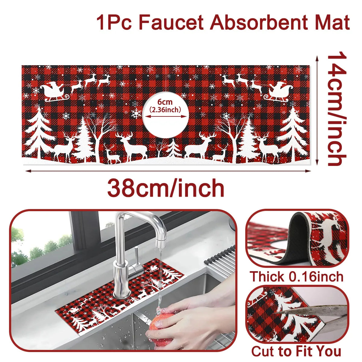Christmas Kitchen Diatomaceous Earth Mat, Faucet Absorbent Mat Home Bathroom Kitchen Countertop Accessories Christmas Decor 2024