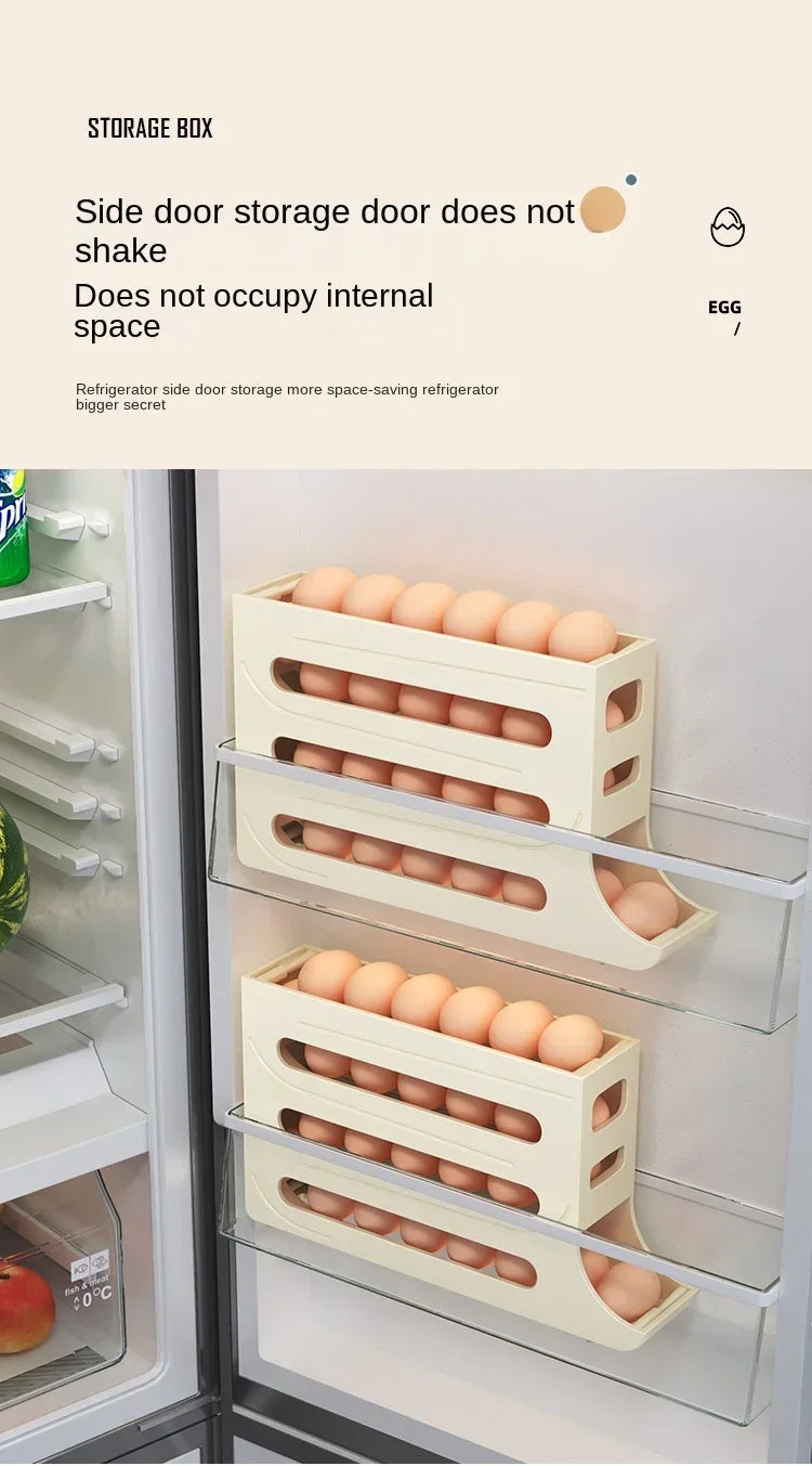 Refrigerator Egg Storage Box 4 Layers Automatic Rolling Egg Holder Kitchen Refrigerator Egg Dispenser Fridge Organizer