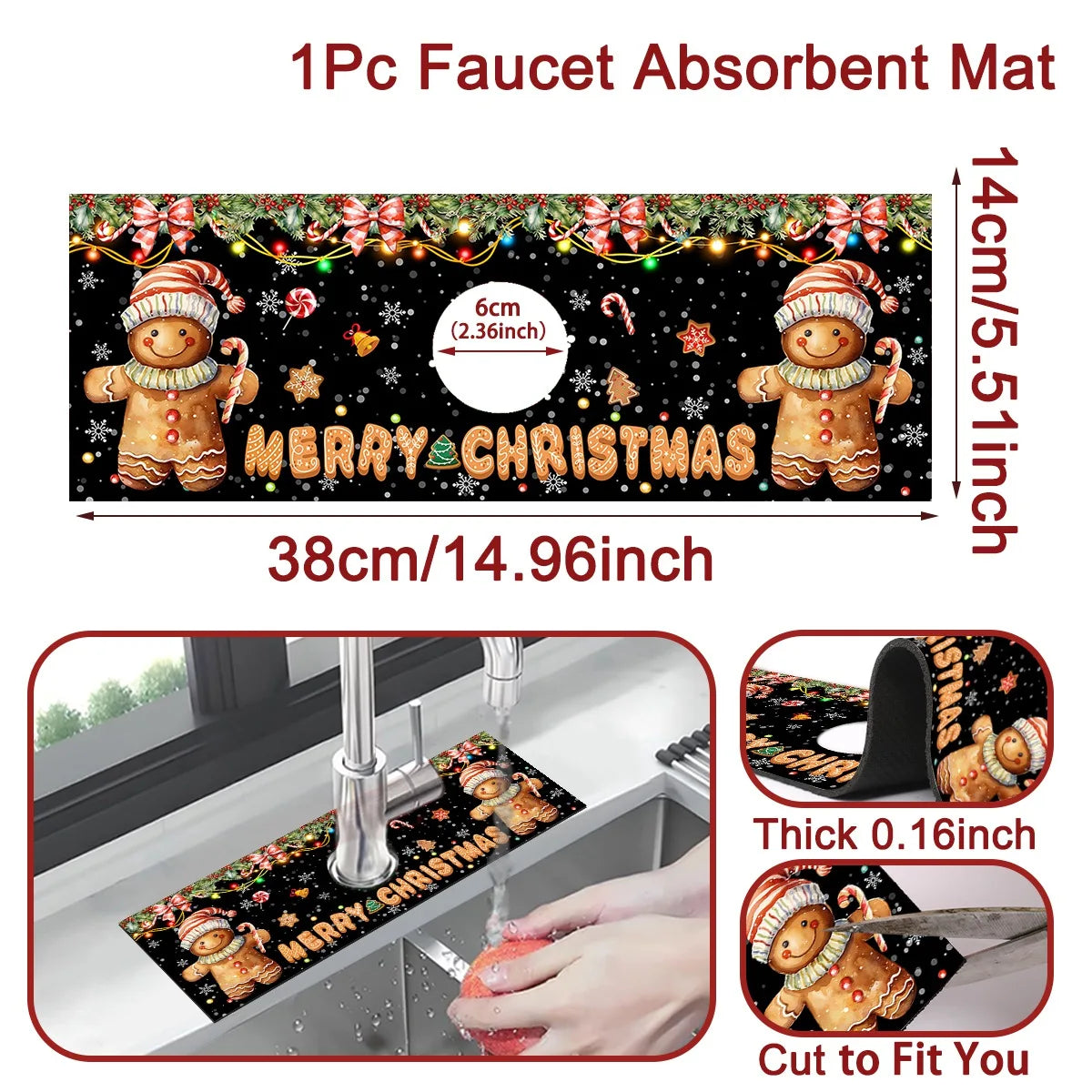 Christmas Kitchen Diatomaceous Earth Mat, Faucet Absorbent Mat Home Bathroom Kitchen Countertop Accessories Christmas Decor 2024