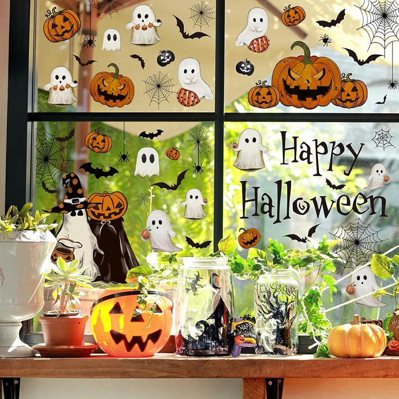 Halloween Window Stickers Pumpkin Living Room Glass Window Decoration Electrostatic Stickers Ghost Helloween Stickers