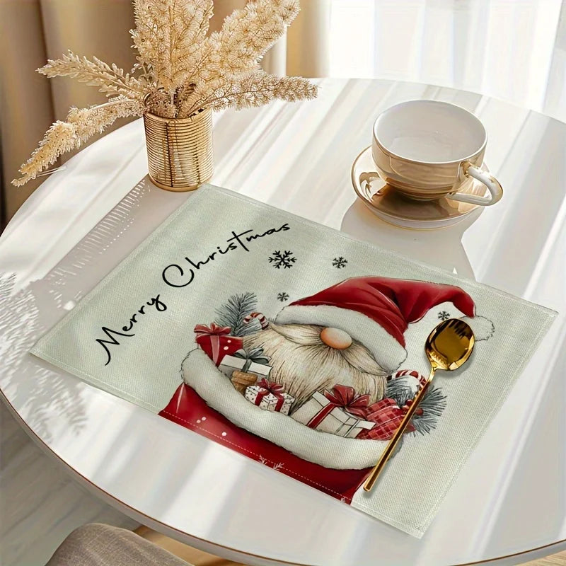 4pcs Christmas Dwarf Placemats,Christmas Fabric Decorative Table Insulation Mats, Suitable for Holiday Dining and Kitchen Table