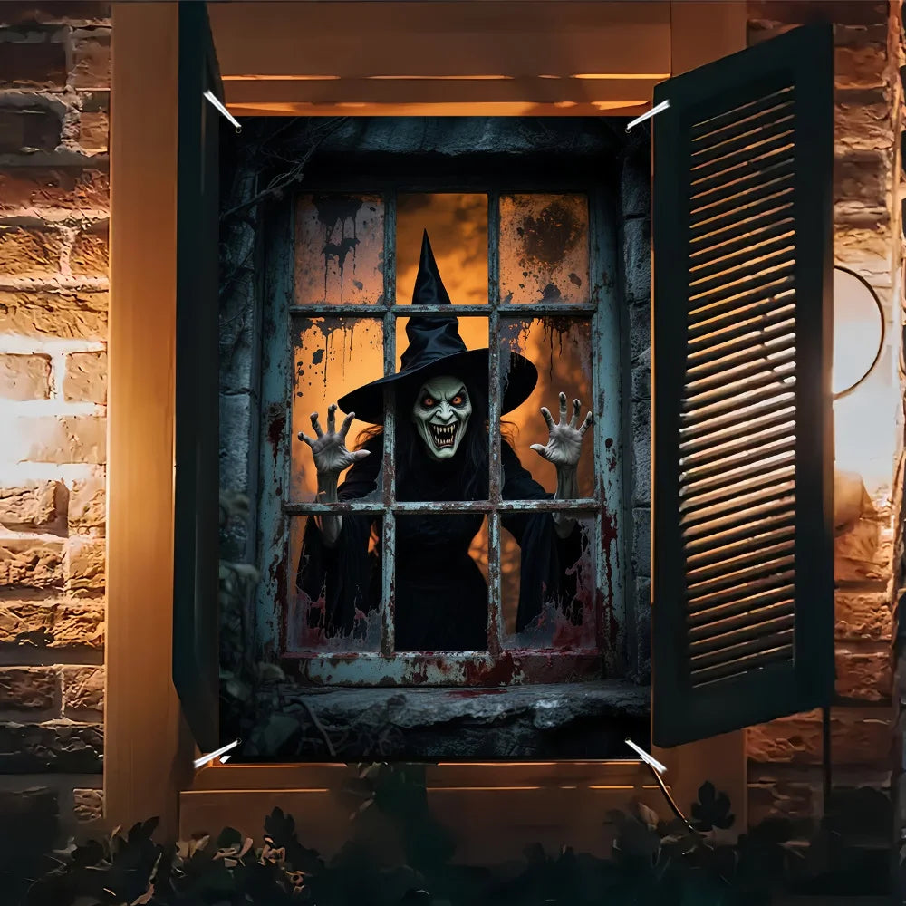 1pcs Halloween Party Banner - Durable Polyester Indoor and Outdoor Decorations Designed By The Terrifying Witch for Halloween