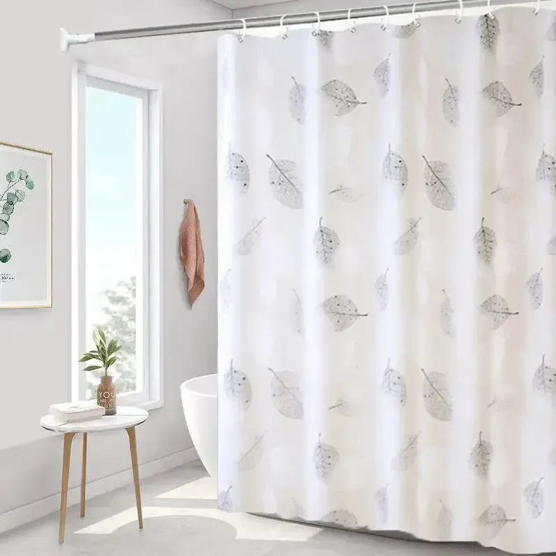 Bathroom Shower Curtains PEVA Waterproof Thickening Bath Curtain With Hooks Rustproof Metal Grommets Leaf Pattern Shower Curtain