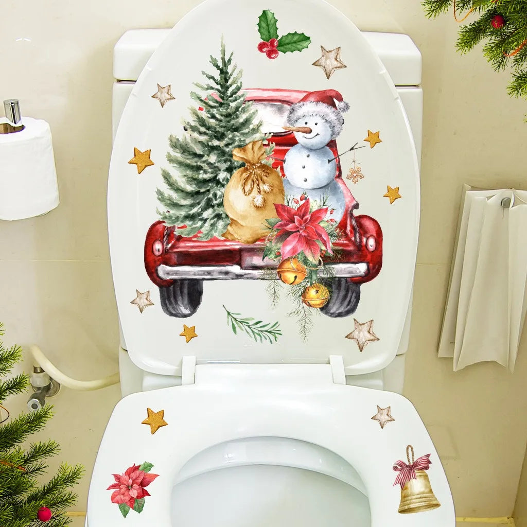 Cartoon Christmas Toilet Stickers Xmas Tree Snowman Santa Claus Stickers Merry Christmas Decor Noel Happy New Year 2026
