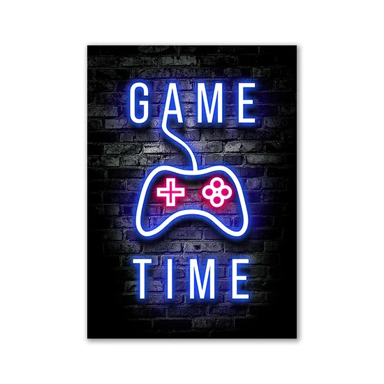 Motivational Neon Effect Game Slogan Pictures Flat Printed on Canvas Wall Posters and Paintings for Game Room Decor Gamers’ Gift