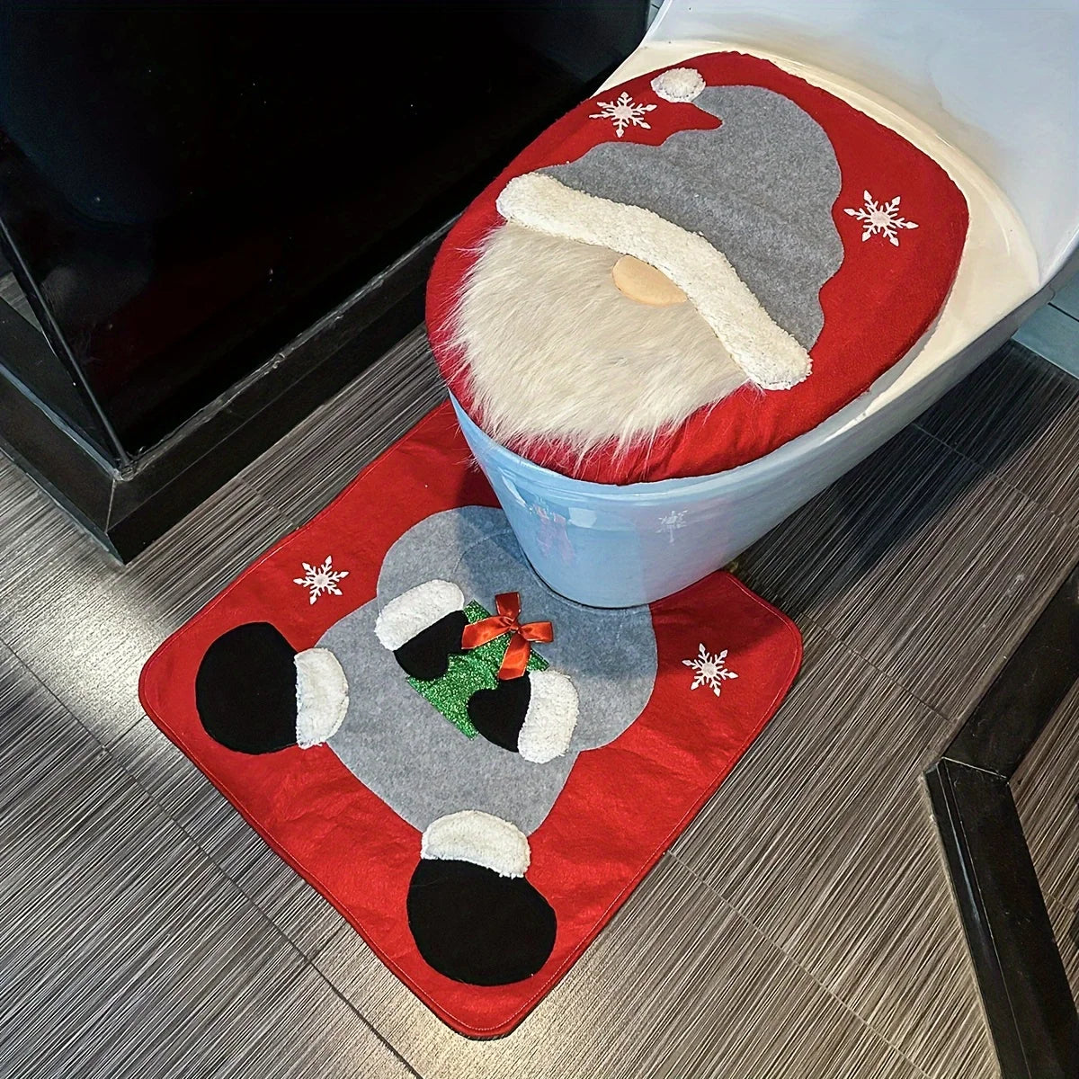 Christmas Santa Gnome Toilet Cover Set, Festive Bathroom Decor. Perfect Holiday Home Gift & Accessories.