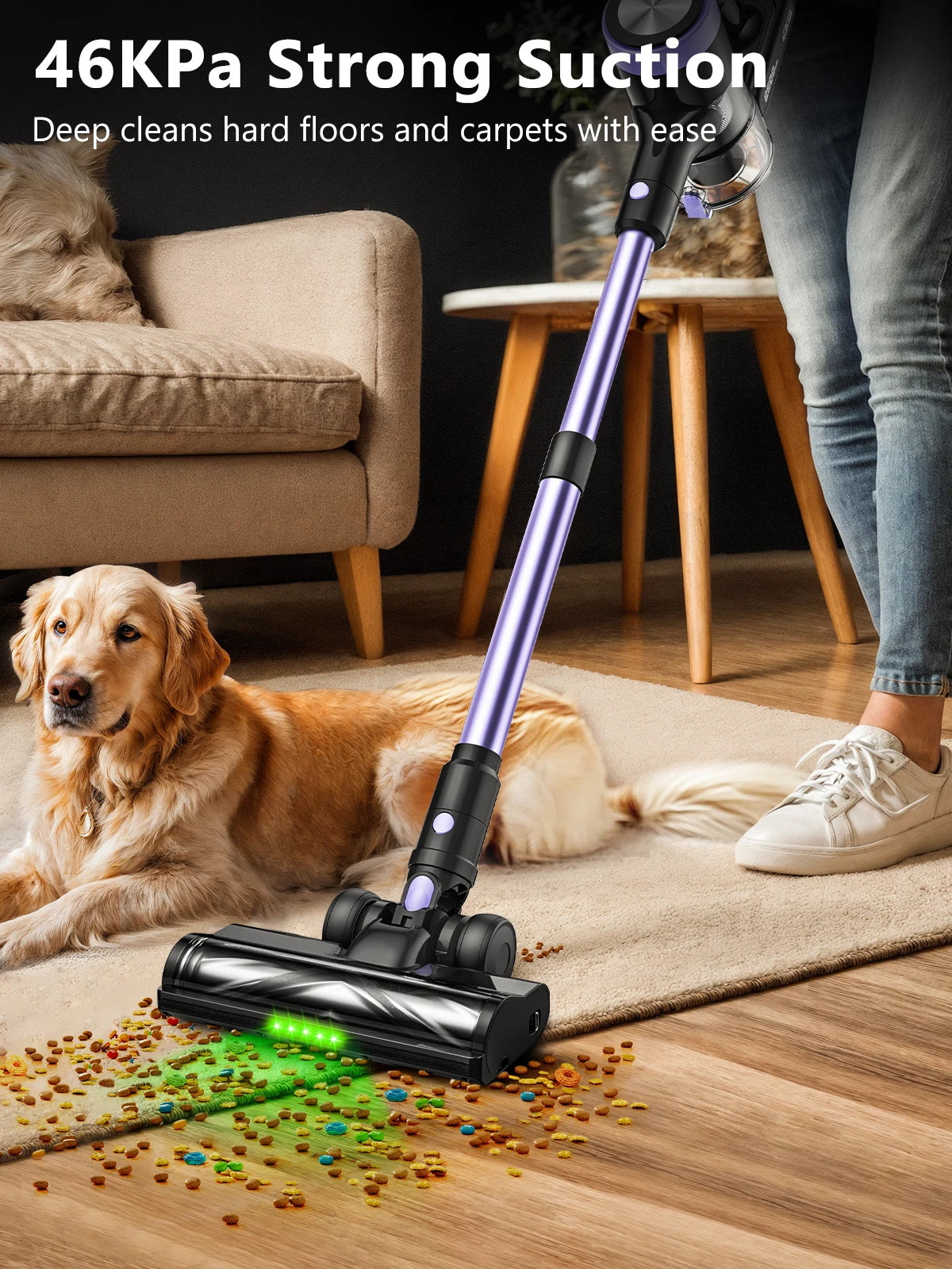 500W/46KPA Self-Standing Cordless Vacuum Cleaner,60 Mins Handheld Vacuum Cleaners,Smart LED Screen Vacuum for Carpet/Pet Hair