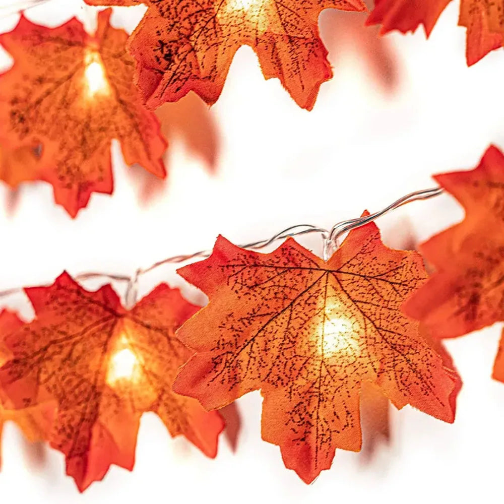 2/3M Halloween LED Lights String Artificial Maple Leaf Lantern Garland Halloween Christmas Thanksgiving Day Home Decorations
