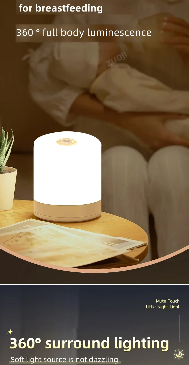 Kids Night Light Led Touch Sensor Light Stepless Dimmable Beside Lamp USB Charging Table Lamp Baby Night Lamp for The Bedroom