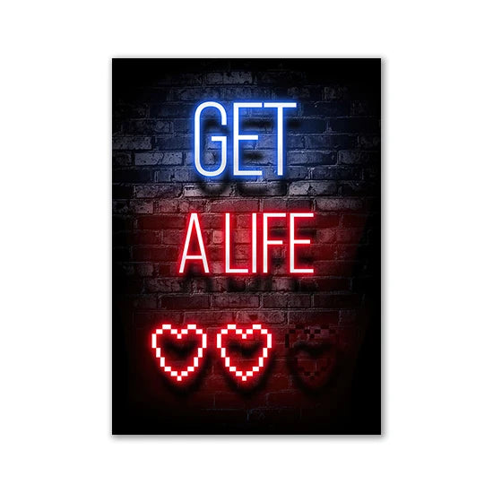 Motivational Neon Effect Game Slogan Pictures Flat Printed on Canvas Wall Posters and Paintings for Game Room Decor Gamers’ Gift