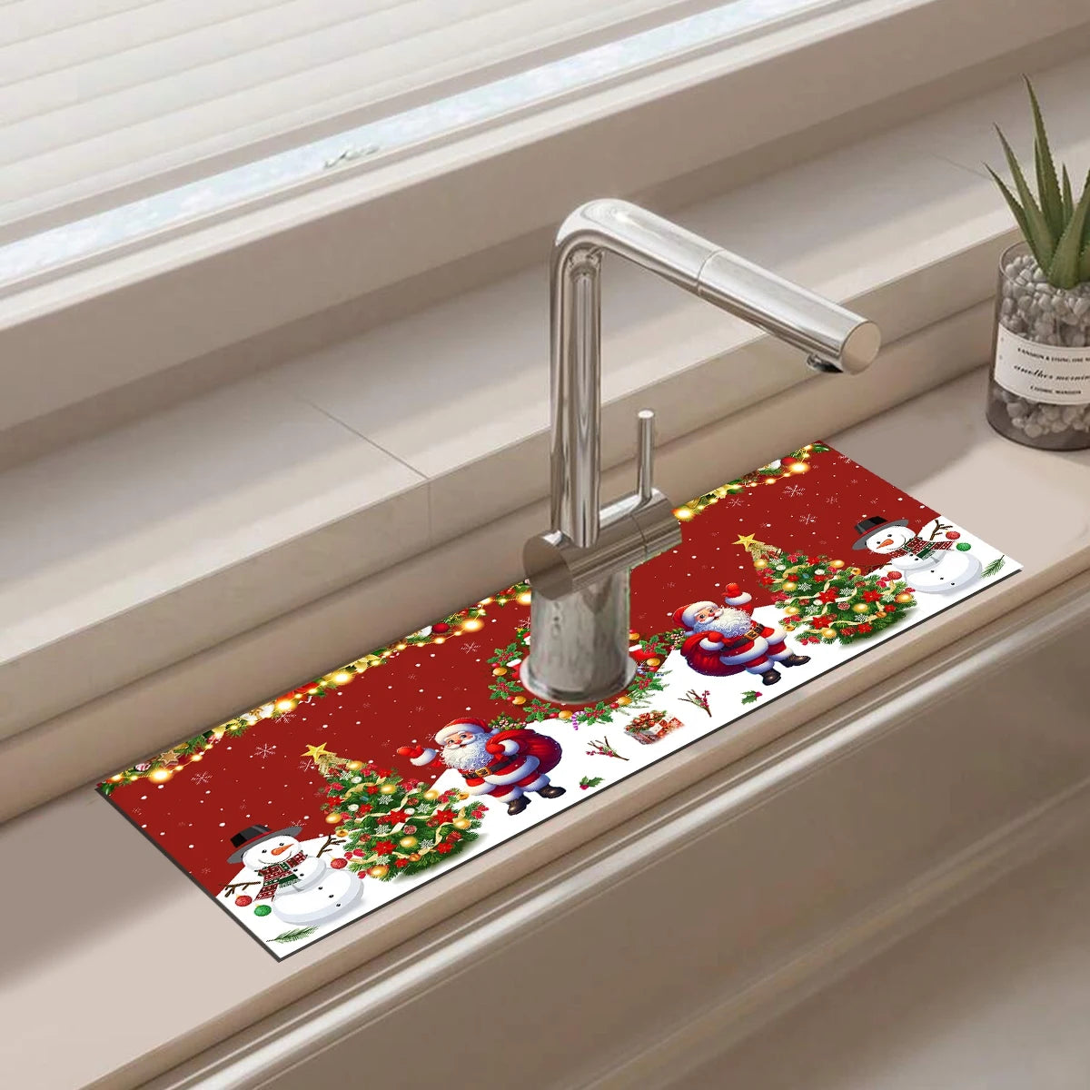 Christmas Kitchen Diatomaceous Earth Mat, Faucet Absorbent Mat Home Bathroom Kitchen Countertop Accessories Christmas Decor 2024