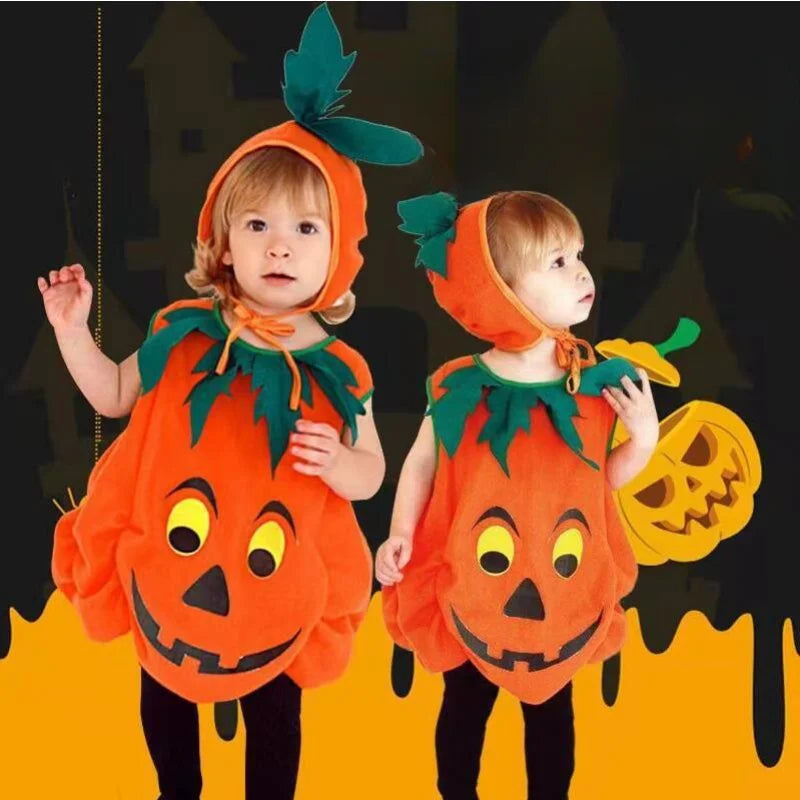 2025 Kids Halloween Party Costume Pumpkin Romper with Hat Shoes Toddler One-Piece Boy Girl Baby Jumpsuit Cosplay Clothing Set