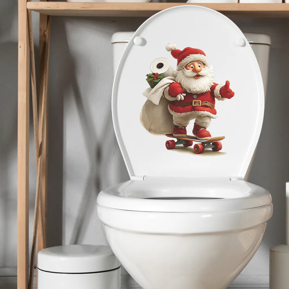 Merry Christmas Santa Toilet Stickers - Removable PVC For Bedroom Living Room Bathroom Decoration Toilet Decal