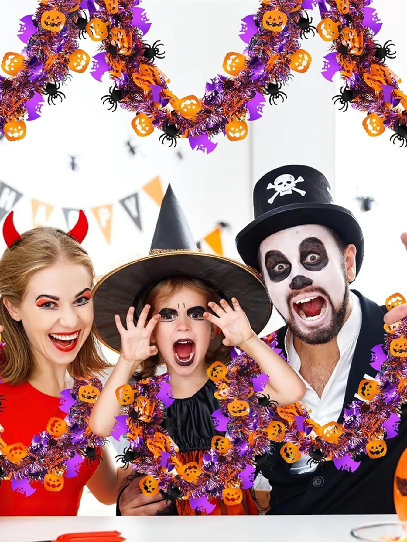 2m Halloween Wreath Pendant  Bat Pumpkin Glitter Plastic Halloween Door Hanging for Home Garden Decoration Halloween Decoration