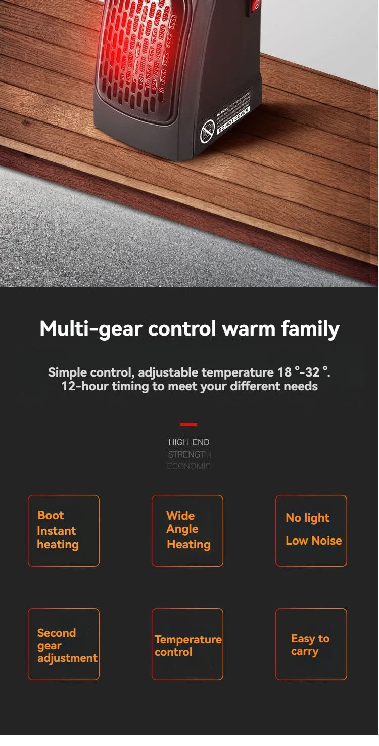 Portable Electric Heater, Plug-In Wall Heater for Rooms, Mini Radiator Fan Warmer, Compact Home Heating Appliance