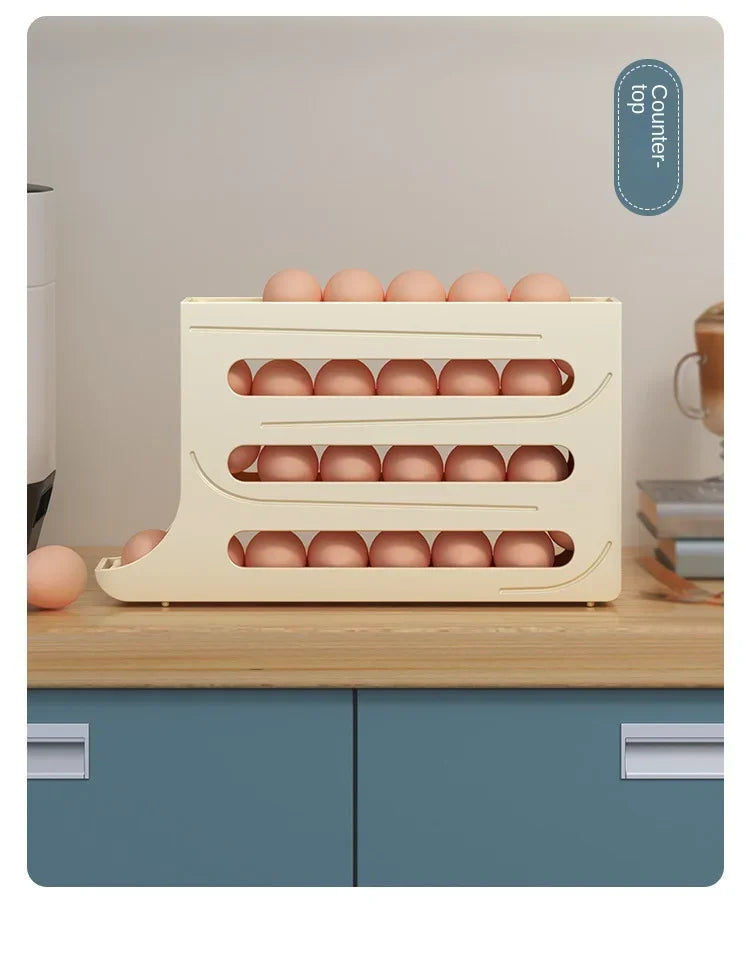 Refrigerator Egg Storage Box 4 Layers Automatic Rolling Egg Holder Kitchen Refrigerator Egg Dispenser Fridge Organizer