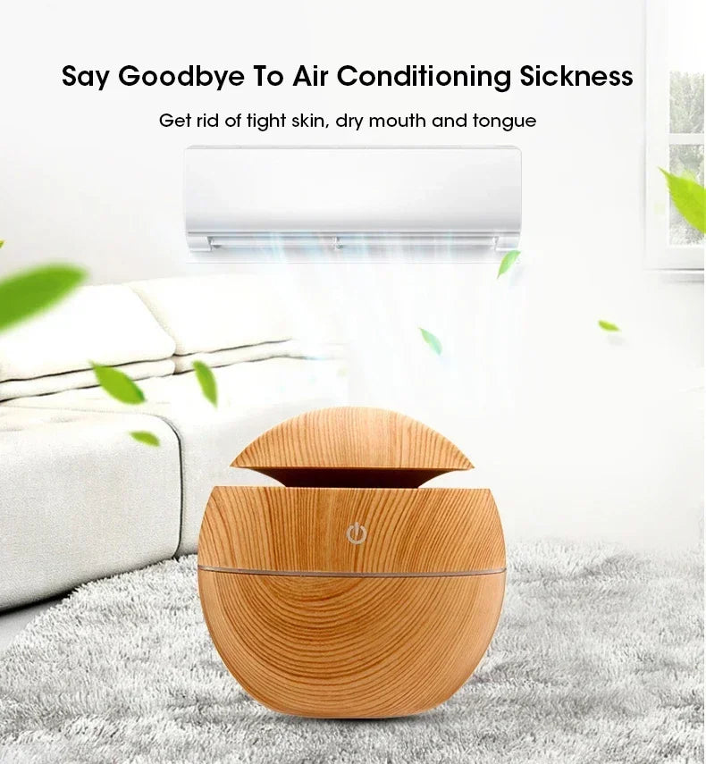 Mini Woodgrain Ultrasonic Humidifier USB Essential Oil Diffuser Portable Desktop Aromatherapy Air Humidifier for Home Office Use