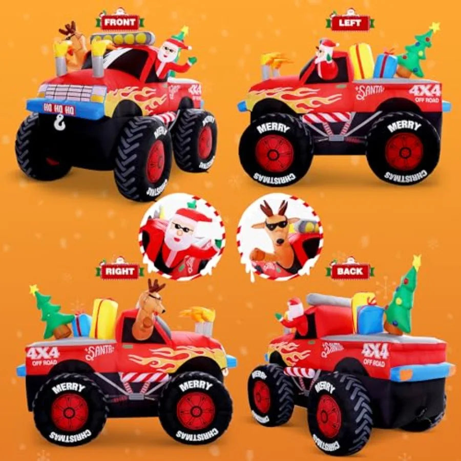 8 FT Long Santa in Monster Truck Christmas Inflatables Outdoor Decorations Christmas Blow Up Santa Claus Yard Decorations for G