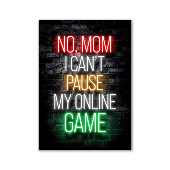 Motivational Neon Effect Game Slogan Pictures Flat Printed on Canvas Wall Posters and Paintings for Game Room Decor Gamers’ Gift