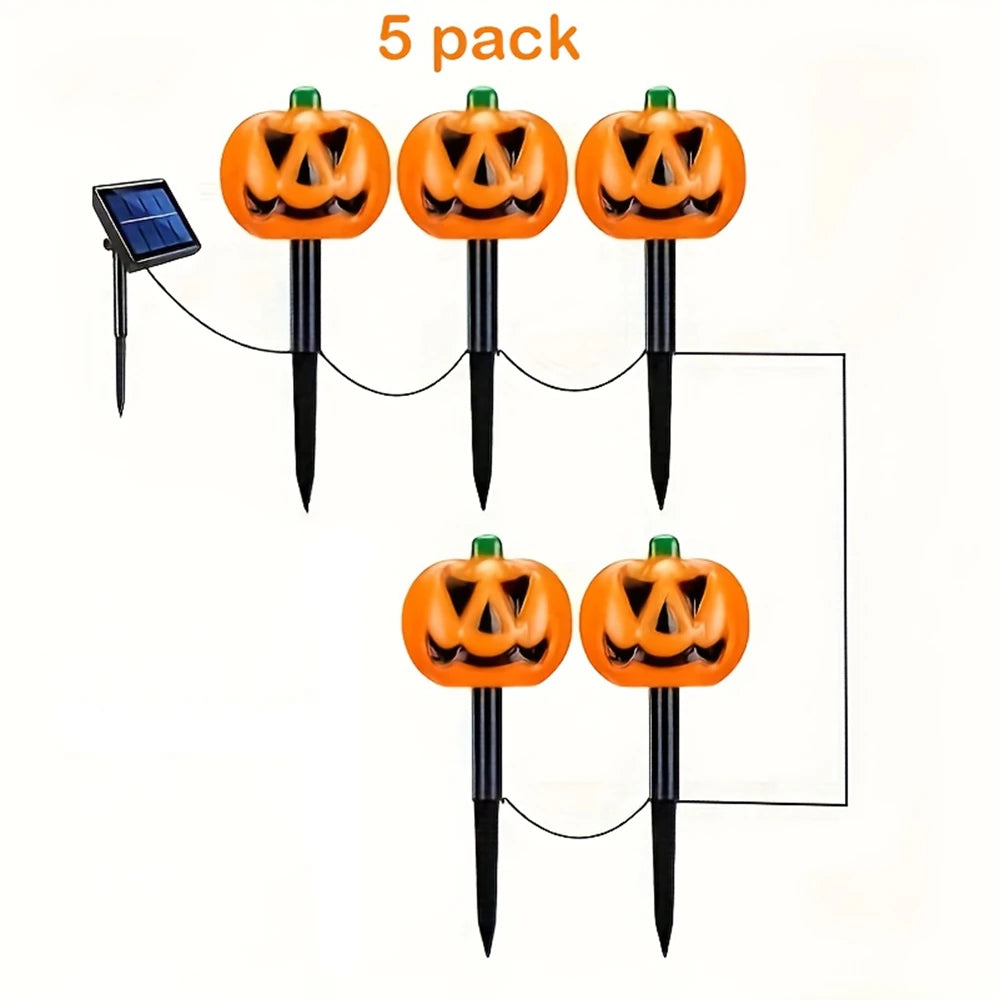 1 set of 5 solar pumpkin lanterns - glowing Halloween grapevines, Day of the Dead magic garden decoration, suitable for graves a