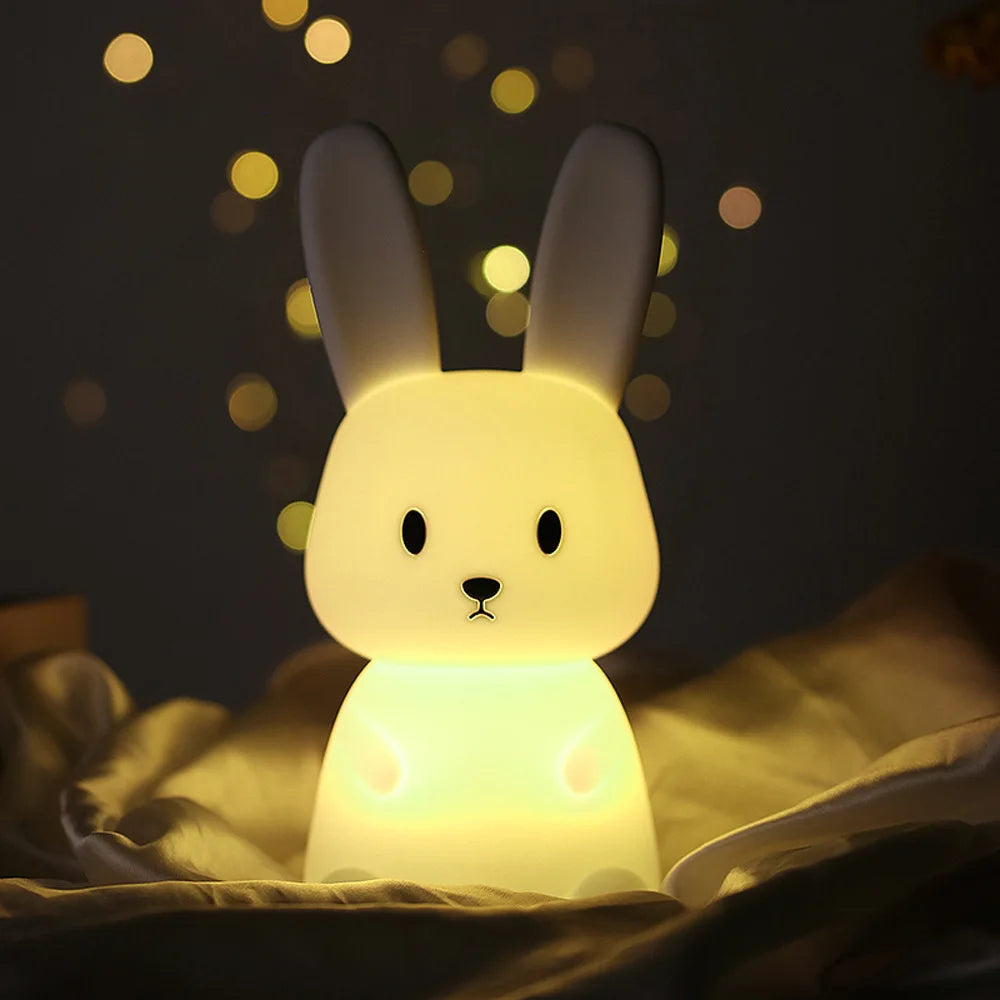 GGbingo Silicone Rabbit LED Night Light Touch Sensor Table Lamp Cute Animal Bedroom Decor Gift for Kids Baby Child Home