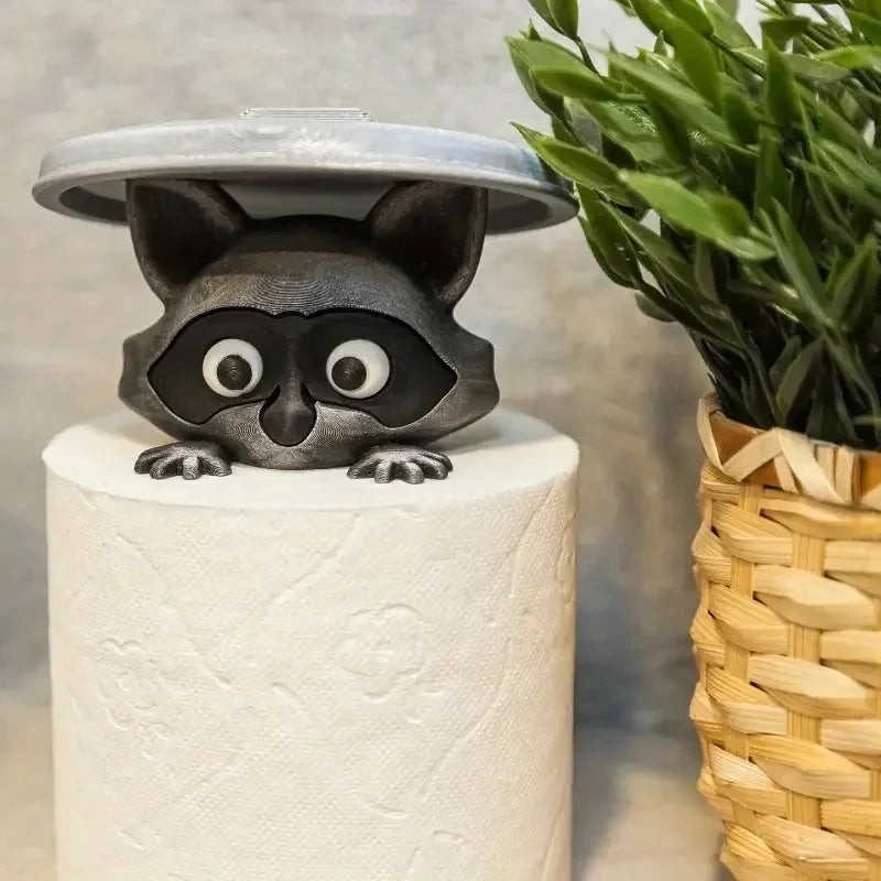 1Pc Adorable 3D Printed Raccoon Toilet Roll Paper Holder White Plastic Playful Bathroom Decor Tissue Holder with Lid Decoration