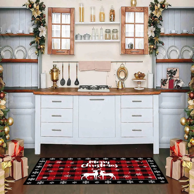 Plaid Christmas Tree Floor Mat Home Kitchen Absorbent Non-slip Mat Merry Christmas Decoration For Home 2025 Happy New Year 2026