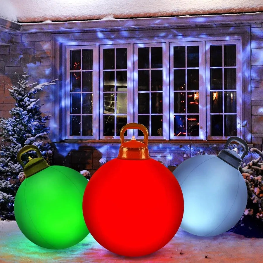 3 Pcs Outdoor Light Up Christmas Ball Decorations Large Christmas Inflatable PVC Decorated Balls with Light 24 Inch18 Inc