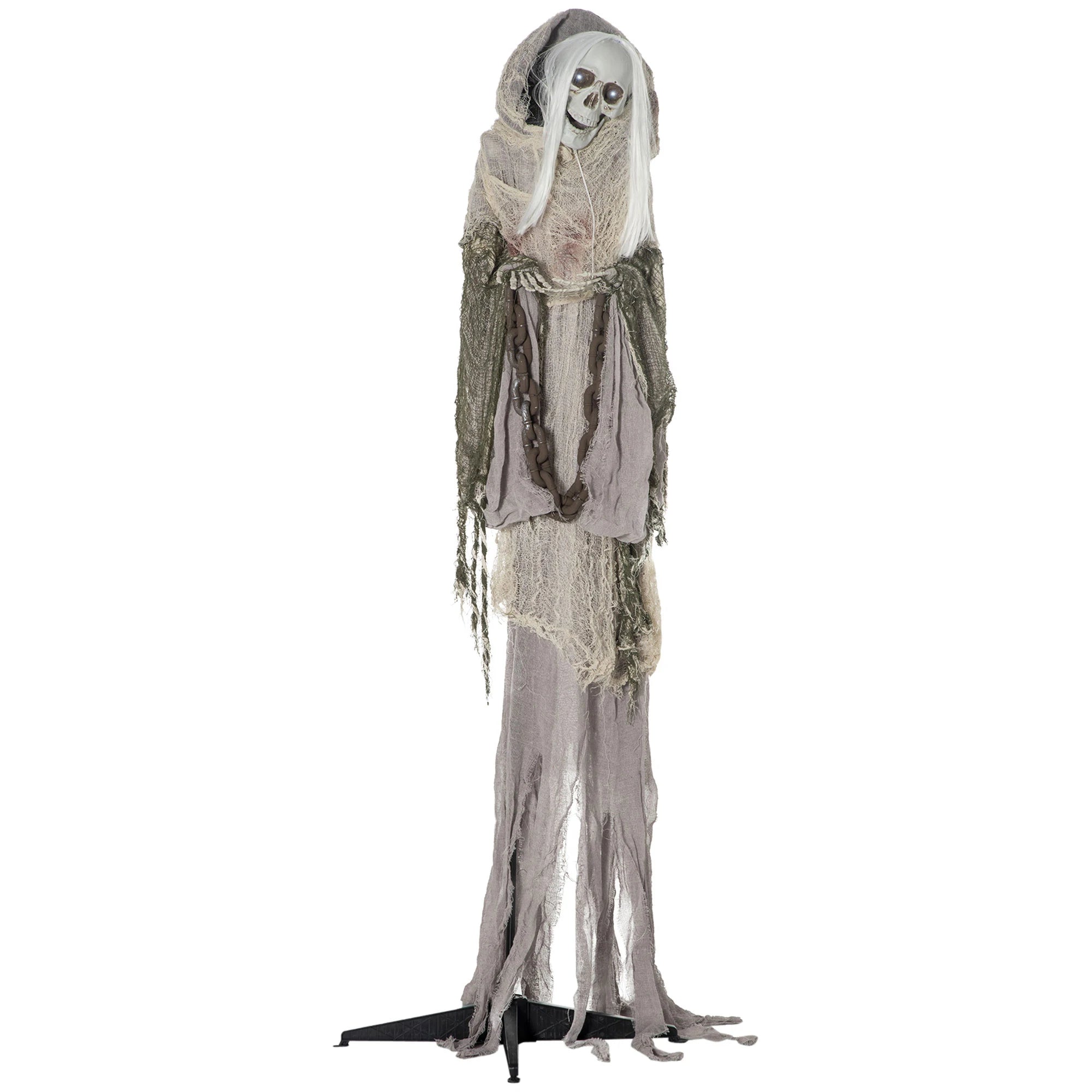72-Inch Outdoor Halloween Decorations Skeleton Witch, Life Size Animated Scare Prop